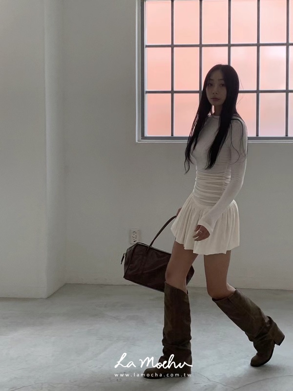 抓皺彈性裙襬洋裝